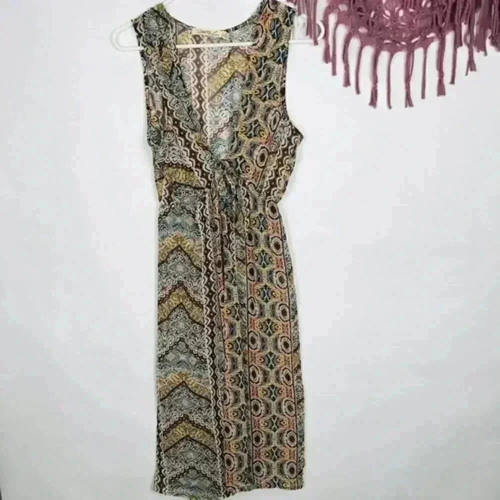 Liberty Love Swim Coverup‎ Medium Boho Paisley Print Open Front Beach Dress